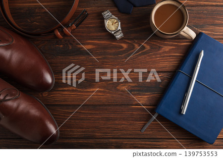 Father's Day creating unique gift collection on wooden table Father's Day creating unique gift collection on wooden table 139753553