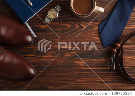 Father's Day creating unique gift collection on wooden table Father's Day creating unique gift collection on wooden table 139753554