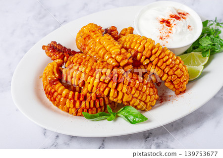 corn ribs, with cream sauce , spices and lime, appetizer, homemade, no people, corn ribs, with cream sauce , spices and lime, appetizer, homemade, no people, 139753677