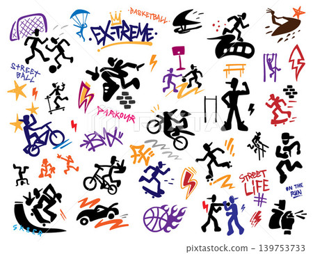 Sport extreme street style vector icon set , graphic design element Sport extreme street style vector icon set , graphic design element 139753733