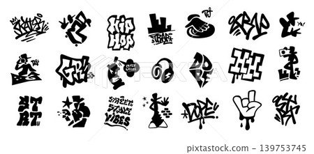 Graffiti Hip Hop Style Icon Set Lettering Characters Design Element 139753745