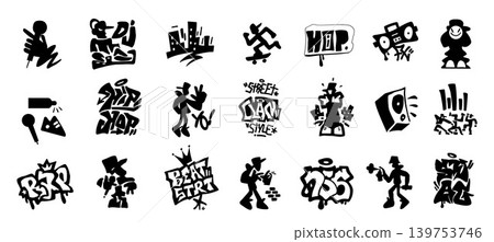 Graffiti Hip Hop Style Icon Set Lettering Characters Design Element Graffiti Hip Hop Style Icon Set Lettering Characters Design Element 139753746