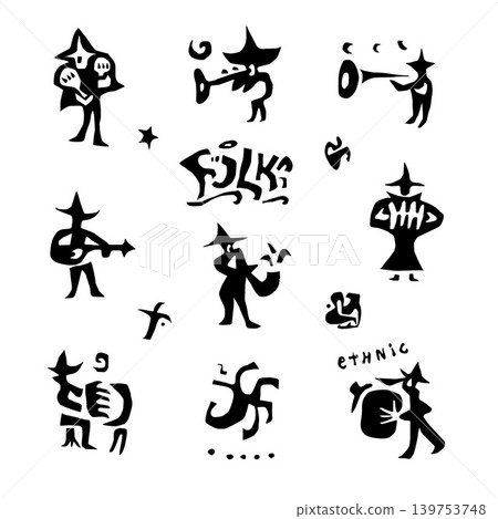 Music folk musicians characters doodle vector set Music folk musicians characters doodle vector set 139753748