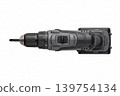 Top view of a cordless drill screwdriver with bit isolated on white background. Modern power tool for repair, assembly, installation, construction, maintenance, workshop and DIY projects. 139754134