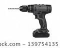 Modern cordless drill with metal drill bit isolated on white background. Professional power tool for drilling, repair, construction, installation, maintenance, workshop and DIY tasks. 139754135