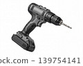 Modern cordless drill driver with attached drill bit isolated on white background. Professional power tool for drilling, repair, construction, installation, woodworking and DIY projects. 139754141