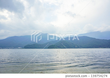 A landscape of tranquil lakes and blue mountains. A landscape of tranquil lakes and blue mountains. 139754274