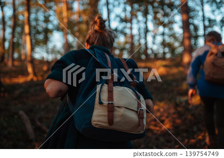 Senior women friends with dog on walk outdoors in nature. Senior women friends with dog on walk outdoors in nature. 139754749