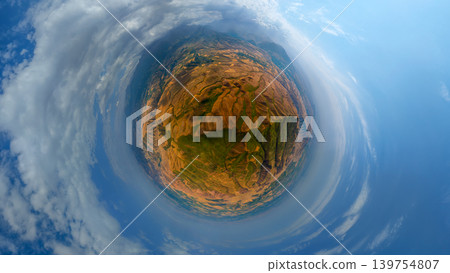 Aerial Tiny Planet Landscape with Hills and Fields Aerial Tiny Planet Landscape with Hills and Fields 139754807