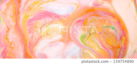 Abstract marble paint texture with soft pink yellow orange and green swirls flowing background Abstract marble paint texture with soft pink yellow orange and green swirls flowing background 139754890