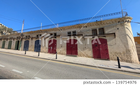 Townscape of the slope with colorful doors in Valletta 139754976