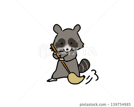 A raccoon sweeping the ground. A raccoon sweeping the ground. 139754985