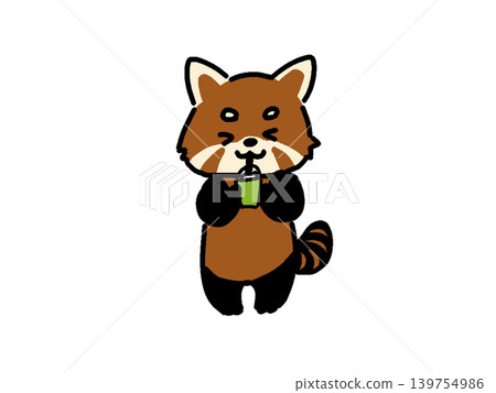 A red panda drinking matcha tea 139754986