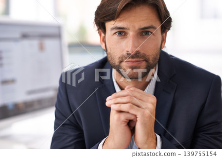 Portrait, confidence and businessman in office with small business, consultant or agency career. Professional advisor, workplace and entrepreneur at desk with pride, commitment and corporate job. 139755154