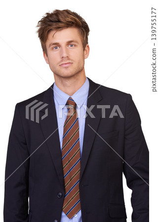 Fashion, portrait and business man in studio with confident, attitude or positive employee on white background. Corporate, clothes and face of professional male entrepreneur with trendy or style suit Fashion, portrait and business man in studio with confident, attitude or positive employee on white background. Corporate, clothes and face of professional male entrepreneur with trendy or style suit 139755177