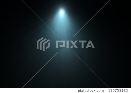Bright blue spotlight beam with lens flare and rays on black background Bright blue spotlight beam with lens flare and rays on black background 139755183