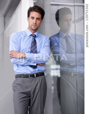 Office, crossed arms and portrait of business man in workplace with confidence, pride and ambition. Corporate entrepreneur, professional worker and person for career, job and working by window Office, crossed arms and portrait of business man in workplace with confidence, pride and ambition. Corporate entrepreneur, professional worker and person for career, job and working by window 139755302