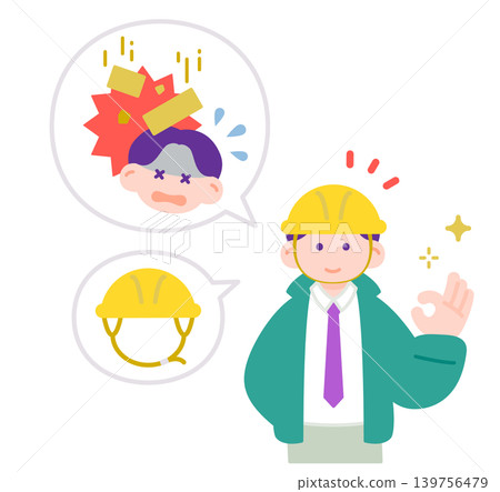 Safety first: Male worker protects his head with helmet. Safety first: Male worker protects his head with helmet. 139756479