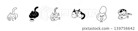 Cat eating rice | Line drawing Cat eating rice | Line drawing 139756642