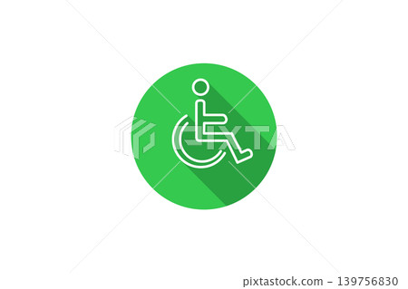 Accessible Wheelchair Icon in Green Circle With Long Shadow Representing Disability Access and Inclusion 139756830