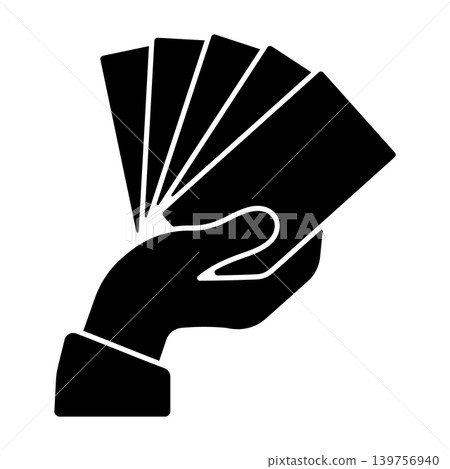 Black hand holding cards money icon, without background Black hand holding cards money icon, without background 139756940