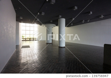 現代建築之美：一座時尚的大學禮堂，擁有白色立柱和人字形地板。 139756947