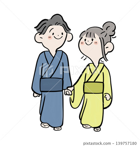 身著浴衣的情侶插畫 | 夏季祭典 139757180