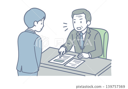 經理向初級員工講解和指導的插圖。 經理向初級員工講解和指導的插圖。 139757369