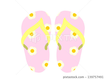 Illustration of pink beach sandals with a floral pattern Illustration of pink beach sandals with a floral pattern 139757491