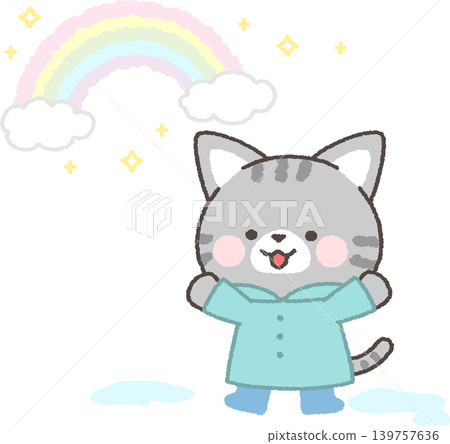 A mackerel tabby cat rejoices when the rain stops. A mackerel tabby cat rejoices when the rain stops. 139757636