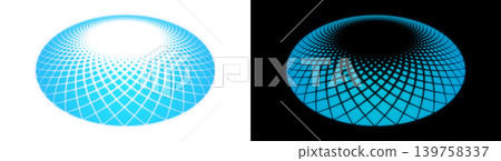 Wireframe grid dome, cyan, transparent and black background, sci-fi style platform material. Wireframe grid dome, cyan, transparent and black background, sci-fi style platform material. 139758337