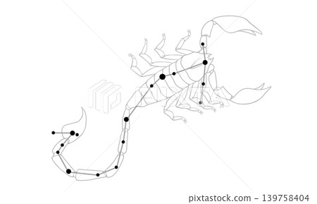 天蠍座的單色插圖（一隻蝎子和星座線的圖案）。 139758404