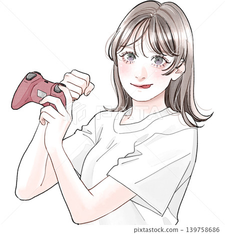 A woman holding a game controller A woman holding a game controller 139758686