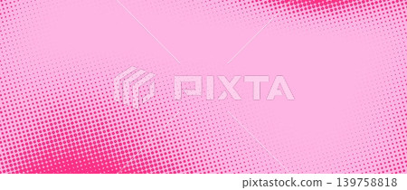 Pink halftone background. Retro comic gradient pattern. Bright rose pixelated dotted texture overlay. Cartoon pop art faded grain backdrop for poster, banner, advertisement, brochure. Vector Pink halftone background. Retro comic gradient pattern. Bright rose pixelated dotted texture overlay. Cartoon pop art faded grain backdrop for poster, banner, advertisement, brochure. Vector 139758818
