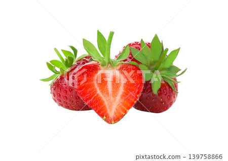 Halved strawberries show their vibrant texture, PNG Halved strawberries show their vibrant texture, PNG 139758866
