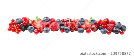 A line of assorted berries: strawberries, etc A line of assorted berries: strawberries, etc 139758872