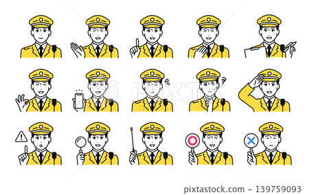 警察、保全、男性臉部表情圖示集 警察、保全、男性臉部表情圖示集 139759093