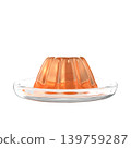 Orange jelly on a transparent plate, viewed from the side, transparent background, 3D rendering. 139759287