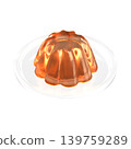 Orange jelly on a transparent plate, viewed from an oblique angle above, transparent background, 3D rendering. 139759289