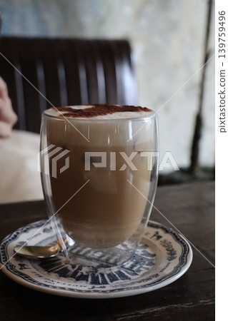 Coffee in Glass with Saucer and Spoon Coffee in Glass with Saucer and Spoon 139759496