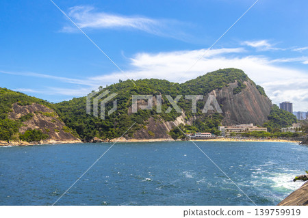 Tropical Urca Red Beach Rocks Water Rio de Janeiro Brazil. Tropical Urca Red Beach Rocks Water Rio de Janeiro Brazil. 139759919