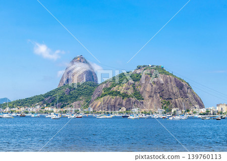Sugarloaf mountain and sea nature panorama Rio de Janeiro Brazil. 139760113