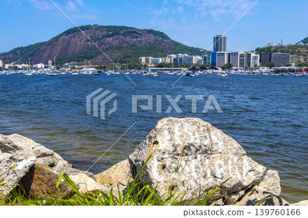 Landscape Panorama Niteroi Water Rocks Flamengo Rio de Janeiro Brazil. 139760166