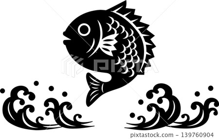A simple illustration of a sea bream and waves, like a paper cutout. A simple illustration of a sea bream and waves, like a paper cutout. 139760904