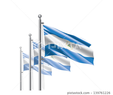 Brightly shining Nicaragua flags wave proudly on tall masts during official celebration events Brightly shining Nicaragua flags wave proudly on tall masts during official celebration events 139761226