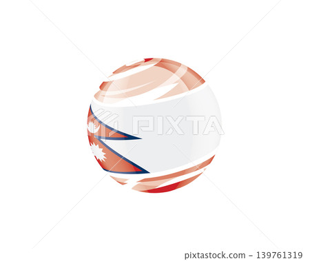 Illustration of globe wrapped in Nepal flag patterns with subtle shadowing Illustration of globe wrapped in Nepal flag patterns with subtle shadowing 139761319