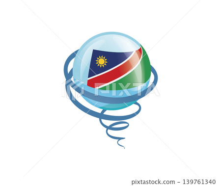 Stylish international icon showcasing Namibia flag within reflective globe design 139761340