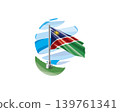 Namibia flag on a green lawn against a background of blue abstract sky 139761341