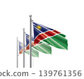 Brightly shining Namibia flags wave proudly on tall masts during official celebration events 139761356