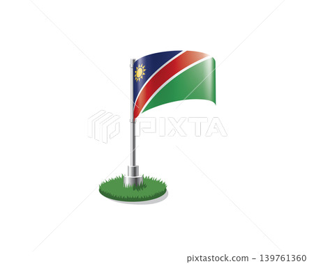Namibia flag on a flagpole mounted on the grass Namibia flag on a flagpole mounted on the grass 139761360